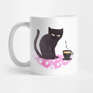 Cute Watercolor Coffee Cup and Black Cat Mug